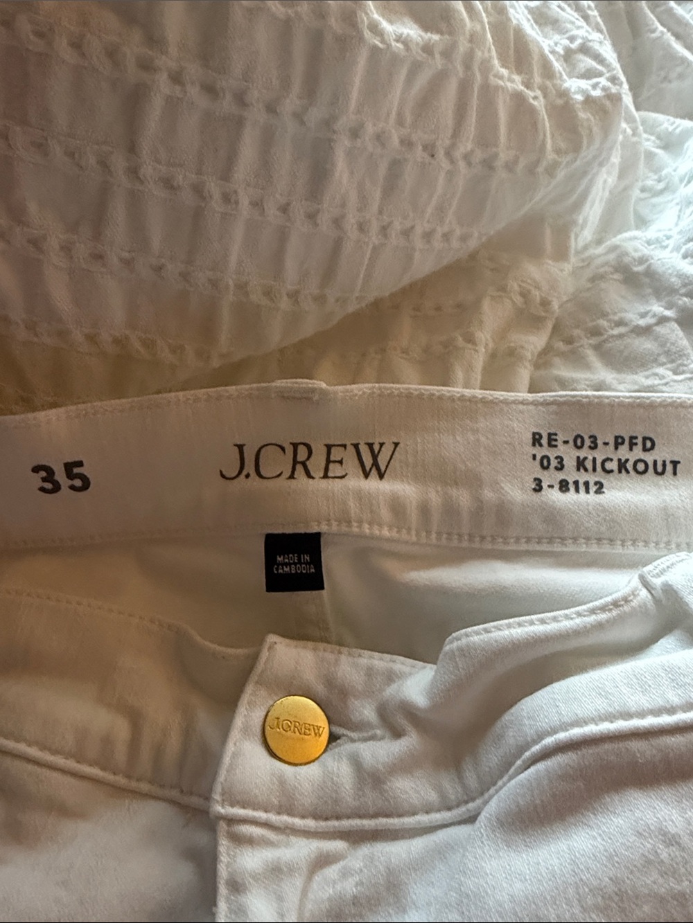J. Crew White Kickout Jeans with Gold Button